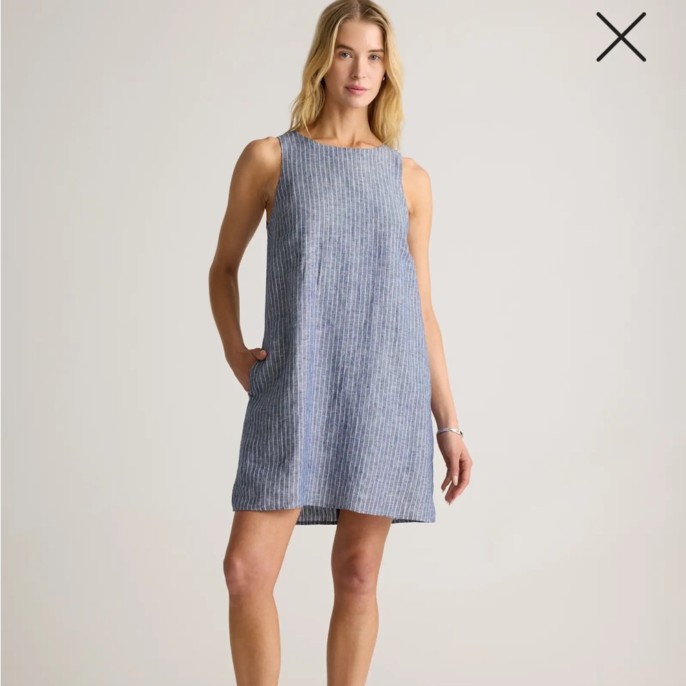 Quince 100% European Linen Tank Mini Dress Women’s Chambray Blue/White Stripe XL - Picture 2 of 7